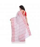 DESH BIDESH Women`s Traditional Pure Handloom Cotton Saree Flower Floral Woven Designer Without Blouse Piece(White)